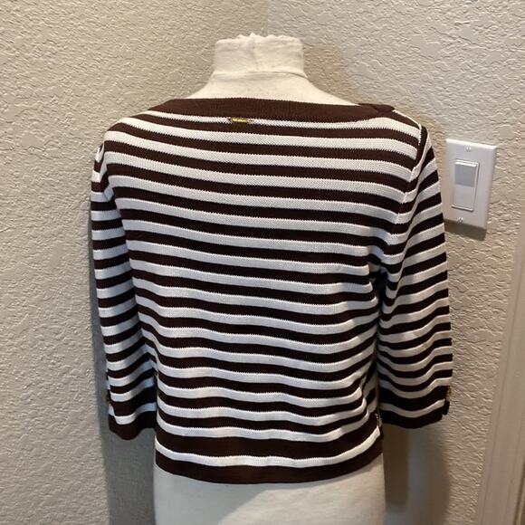St. John Sport Women’s Brown & White Striped Cropped Knit Sweater Sz Sm - Picture 3 of 12
